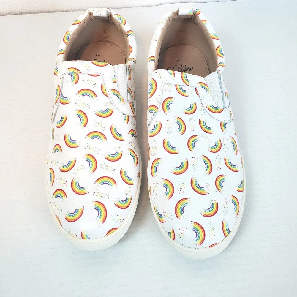 Rainbow Leather Slip-On Sneakers Mens 8 Womens 10 Monkey Feet
